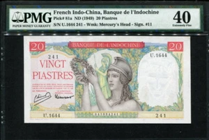 French Indo-China 1949, 20 Piastres, U1644-241, P81a,PMG 40 EF - Picture 1 of 2