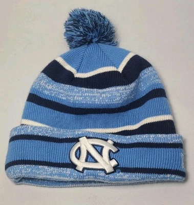 New Era North Carolina Tar Heels Winter Beanie Hat Blue Acrylic Pom OSFM Used  - Image 1 of 4