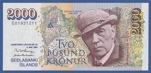 ISLANDIA / ICELAND -- 2000 KRONUR L.1986 ( 1995 ) -- SC- / aUNC -- PICK 57a . - Picture 1 of 2