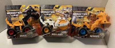 Набор из 3 фигурок 2025 Monster Jam Dirt Squad «Powered By JCB» Scoopz Dugg and Rolland - Изображение 1 из 2