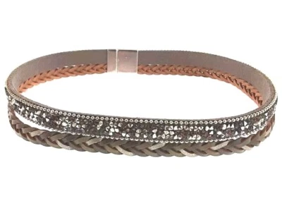 Gargantilla de diamantes de imitación collar de cuero trenzado collar o pulsera 15,25 Foto 1 de 4