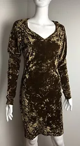 ABS Collection Velvet Dress Vintage Brown Long Sleeve Stretchy Bodycon Women’s M - Picture 1 of 9