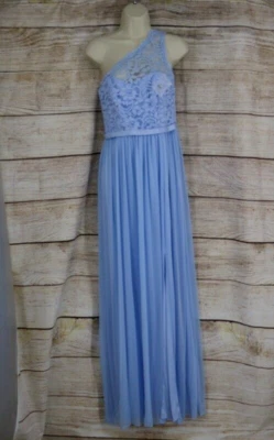 Davids Bridal 女式 4 码长单肩蕾丝伴娘礼服淡冰蓝色 — 第 1/4 张图片