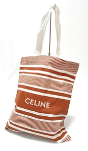 CELINE VIP Gift Orange Stripes Canvas Cotton Tote Shoulder Bag Size:S - Picture 1 of 10