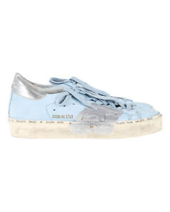 Golden Goose Women's Light Blue Leather Hi Star Superstar Sneakers With Silver S