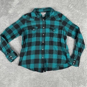 Wrangler Women's Long Sleeve Western Pearl Snap Plaid Button Up Top XL Teal Navy - Picture 1 of 12