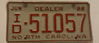1988 north carolina dealer license plate 51057
