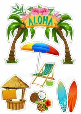 Beach Ocean Summer Cake Topper Party Decoration Edible Birthday Surf Aloha Hawai - Image 1 of 4
