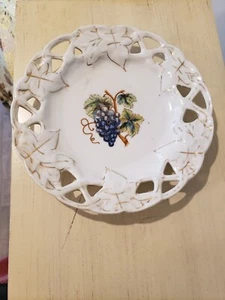 Vintage Porcelain Plate Milk Glass Grapes in Middle - Picture 1 of 7