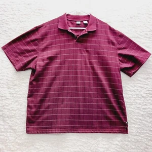 Men Polo Shirt Size XL Geoffrey Beene Wine Navy Plaid Golf Pickleball Tennis - Picture 1 of 14