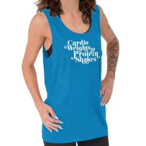 Gym Workout Cardio Weights Protein Shakes Womens Tank Top Sleeveless Shirts - Picture 1 of 12