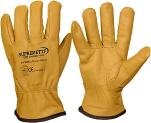 Premium Yellow Leather Driver Work Gloves Fleece Lined Lorry Truck Driving Glove - Picture 1 of 4