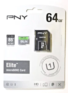 New PNY Elite 64GB MicroSDXC Card -UHS-I U1 up to 85MB/Sec P-SDU64U185EL-GE - Picture 1 of 4