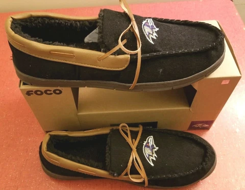 Baltimore Ravens NFL foco Classic Black Team & Tan Team Logo Large Slippers Cover