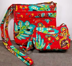 2 PC Vera Bradley Red Rumba Crossbody Shoulder Bags Floral Hipster - Picture 1 of 13