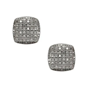 Halo Micro-Pavé Square Diamond Stud Earrings 0.85ct Real 10K Yellow Gold - Picture 1 of 3
