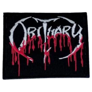 OBITUARY Blood Drip Logo Death Embroidery Patches Iron On Sew Cloth Jacket - Afbeelding 1 van 2
