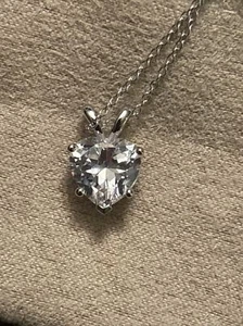 Stunning CZ Heart Pendant 925 setting w/Sterling 16" chain 10mm stone - Picture 1 of 8