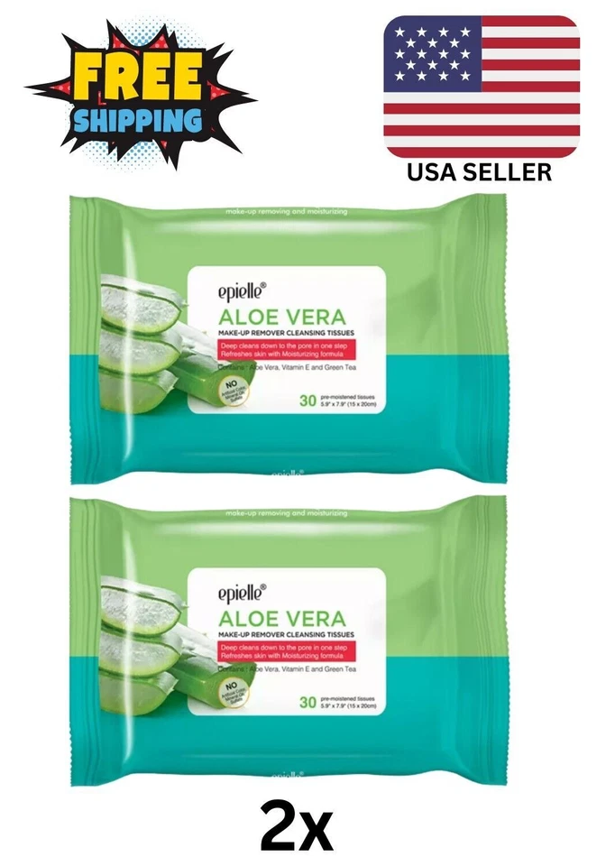 (Lote de 2) Toallitas limpiadoras desmaquillantes aceite de aloe vera Epielle. 60 toallitas en total Foto 1 de 1
