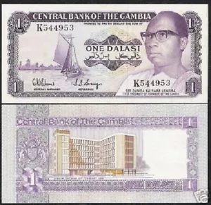 GAMBIA 1 DALASI P-8 1978 Commemorative BOAT AUNC RARE MONEY BILL BANK NOTE - Picture 1 of 2