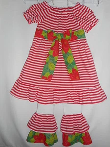 Hecho a mano Vestido de Navidad Conjunto con Volantes Leggings Niñas Pequeñas Talla 4T NUEVO - Imagen 1 de 3
