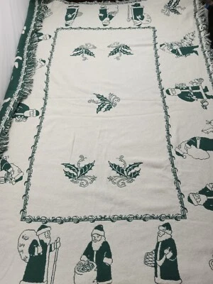 Santas Holiday Christmas Throw Blanket Tapestry  44x65 Santa’s Gift Yvory/Green  - Image 1 of 4