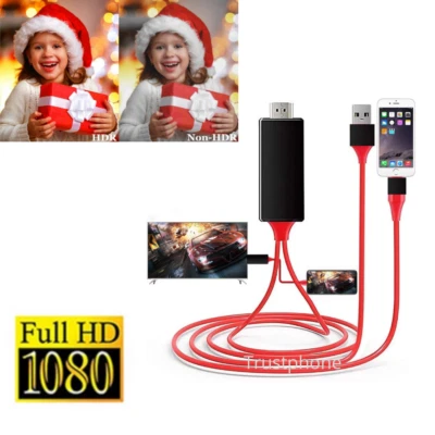 1080P HDMI Mirroring Cable Phone to TV Adapter For iPhone 13 12 8 Samsung iPad - Image 1 of 4