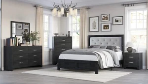 Modern Glam 5Pc King Size LED Lights Panel Bed Bedroom Set Furniture Black - Picture 1 of 5