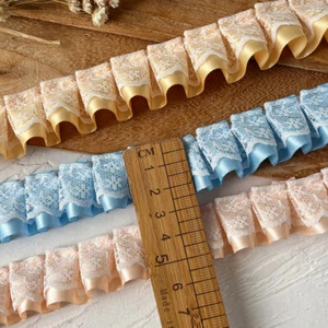 3m*2.5cm Lolita Ruffled Lace Fabric Pleated Edging Satin Ribbon Dress DIY Trim - Picture 1 of 38