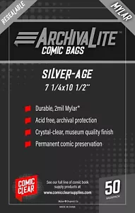 Borse a fumetti Silver Age Mylar (50) - Chiaro fumetti - Tipo di chiusura RICHIUDIBILE - Foto 1 di 2