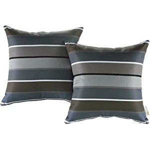 Modway All-Weather Indoor Outdoor Decorative Throw Pillows in Stripe - Set of 2 - Picture 1 of 2