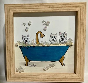 sm. powder room / bathroom print BUBBLE BATH - WESTIE mixed media - Picture 1 of 1