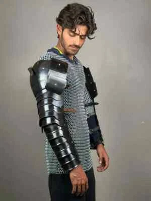 Warrior's Black Hand Armor Medieval Arm Set Armor with Chainmail Unisex Costume - Image 1 of 4