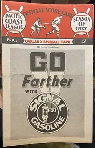 1937 TED WILLIAMS San Diego Padres vs. Oakland Oaks PCL BASEBALL 6-Panel Program - Picture 1 of 6