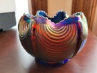 Northwood Blue Carnival Glass Drapery Rose Bowl 