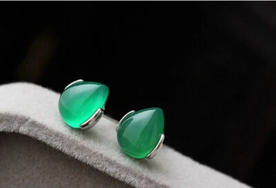 D10 Orecchini a Farfalla Moderno Calcedonio Verde Gocce 925 Argento Sterling - Immagine 1 di 4