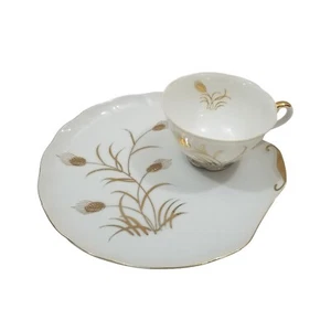 Lefton 8" Shell Shape Hand Painted China #2768 Luncheon Plate & Tea Cup HOGA1130 - Picture 1 of 7