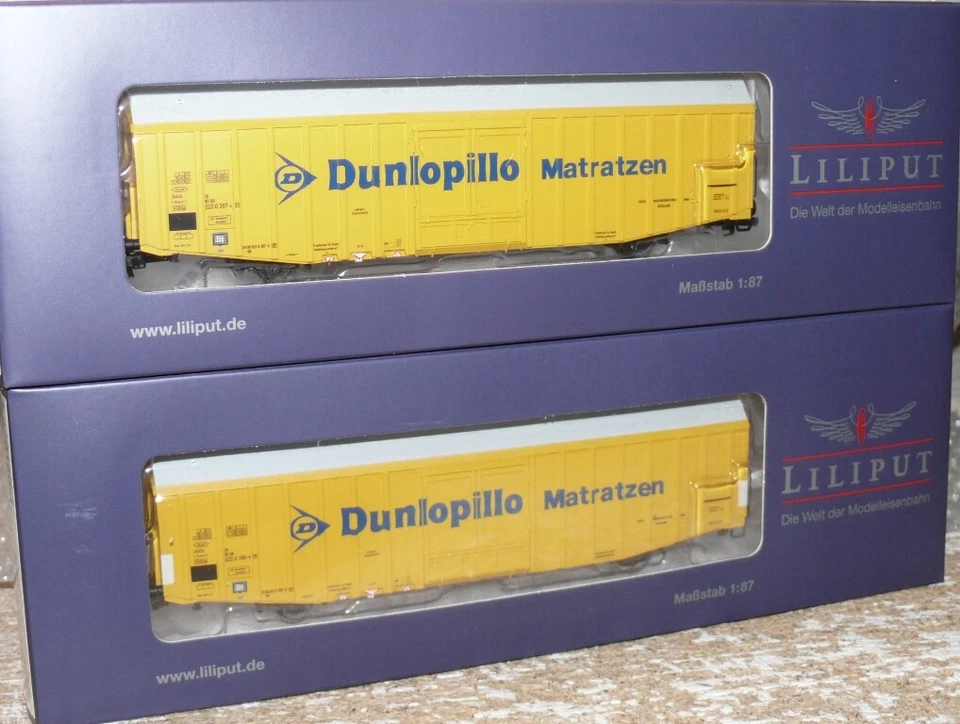 Liliput 230160 2tlg Set großräumiger Güterwagen Hbbks Dunlopillo Ep IV DC H0 Neu