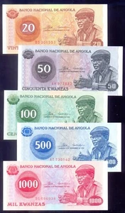 Angola JUEGO COMPLETO 20, 50, 100, 500, 1000 Kwanzas 1976 P109-113 UNC - Imagen 1 de 2