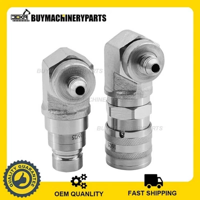 BUYMACHINERYPARTS 90 Degree Flat Face Quick Connect Coupler 1/2 Body x 3/8 JIC Male Thread
