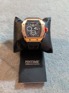 Pintime Men's Silicone Strap Watch, Beautiful Quartz Waterproof, Rose and Black - Picture 1 of 8