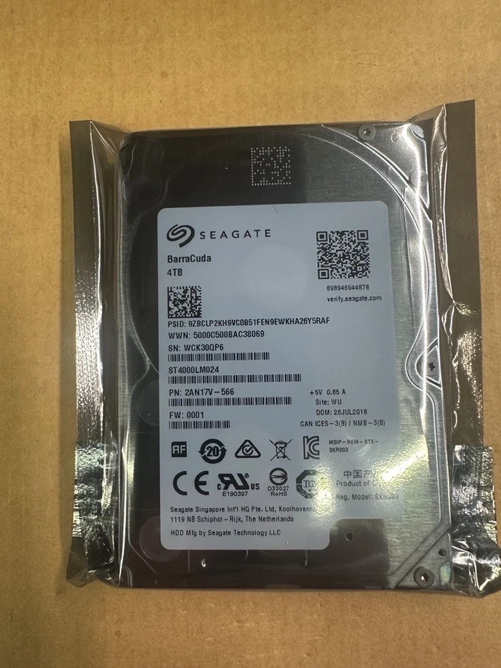 Seagate Barracuda ST4000LM024 4TB 2.5" Server HDD 15mm 0.59" FW 0001 POH5335 - Image 1 of 1