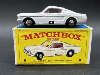 Vintage Lesney Matchbox #8 FORD MUSTANG white  Original Box COMPLETE - Image 1 of 4