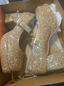 NIB GOLD SEQUIN/RHINESTONE MARYJANE SHOES SIZE 10.5 - Picture 1 of 12