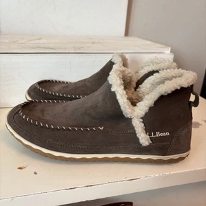 L.L. Bean Mountain Moc Slippers Women’s 10M #510523 Dark Brown Suede Shearling - Picture 1 of 12