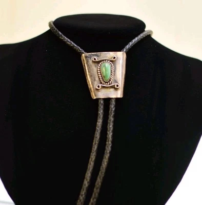 Corbata vintage Navajo de plata esterlina de cuero turquesa Bolo Foto 1 de 4