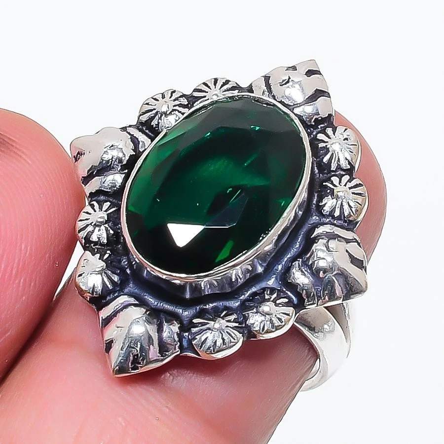 Anillo de plata de ley 925 con piedras preciosas de diopsido de cromo para regalo Foto 1 de 1