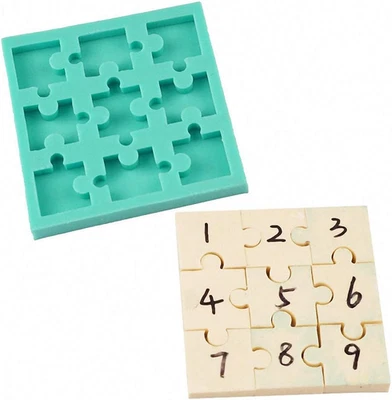 9-Cavity Puzzle Piece Silicone Fondant Molds, Silicone Puzzle Chocolate Candy M - Image 1 of 3