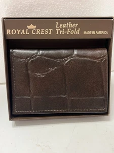 Portafoglio uomo vintage Royal Crest split pelle di mucca tri fold portafogli nero NOS - Foto 1 di 8