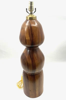 MCM Large Hand Turned Wooden Lamp Solid Mid Century 29" HEAVY STATEMENT 24 LBS - Image 1 of 4